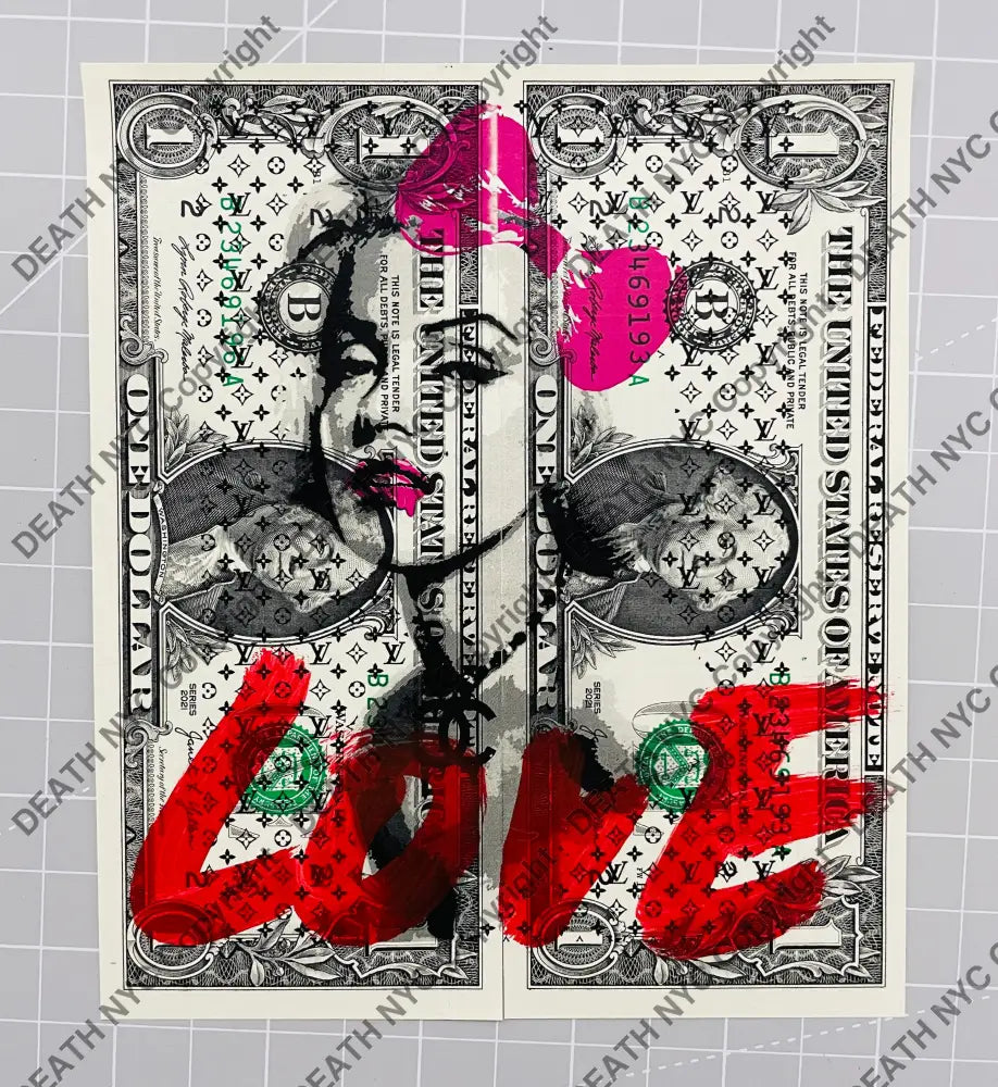 ’Monroe Love’ Double Us Dollar Hand Written (Edition Of One) 2023 Art Print