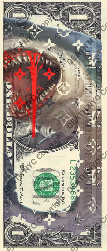 $1 USD ’210725$4’’ (2025) Edition of 100 shark $1 bill Art Print
