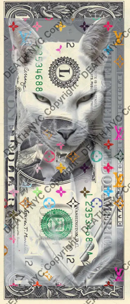 $1 USD ’280325$1’’ (2025) Edition of 100 cat $1 bill Art Print