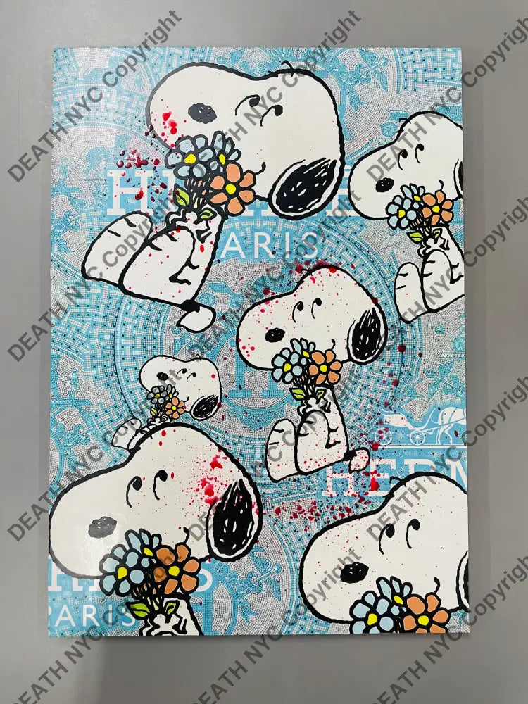 Auction Cardboard Art Original artwork Edition of 1 Dog Flwr b Art Print
