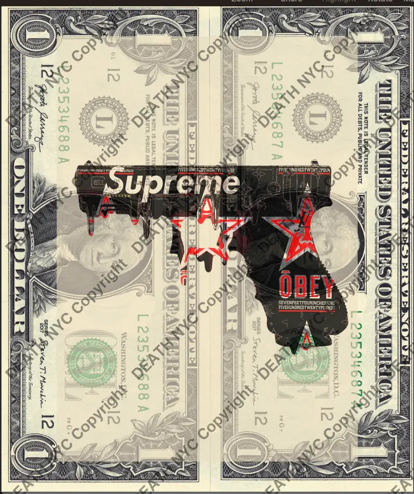 Auction DOUBLE USD $1 Original artwork 241125D2 gun Art Print