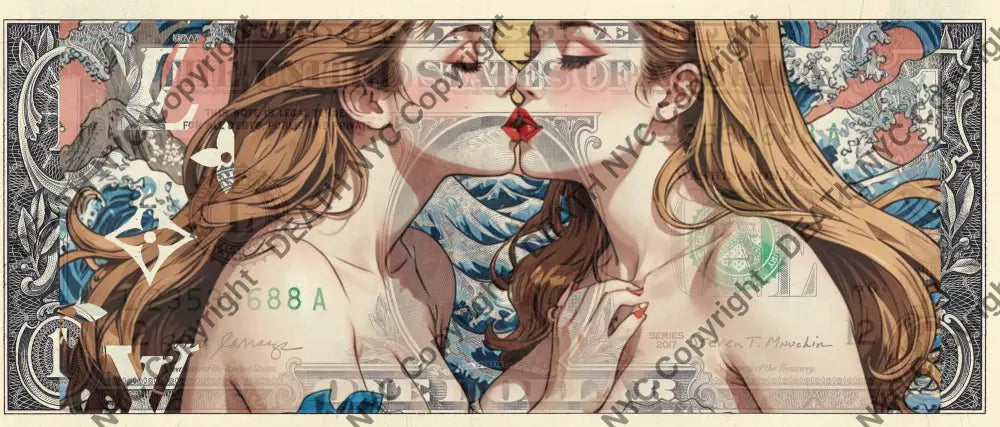 Auction USD $1 Original artwork 090724$1 kiss - Art Print