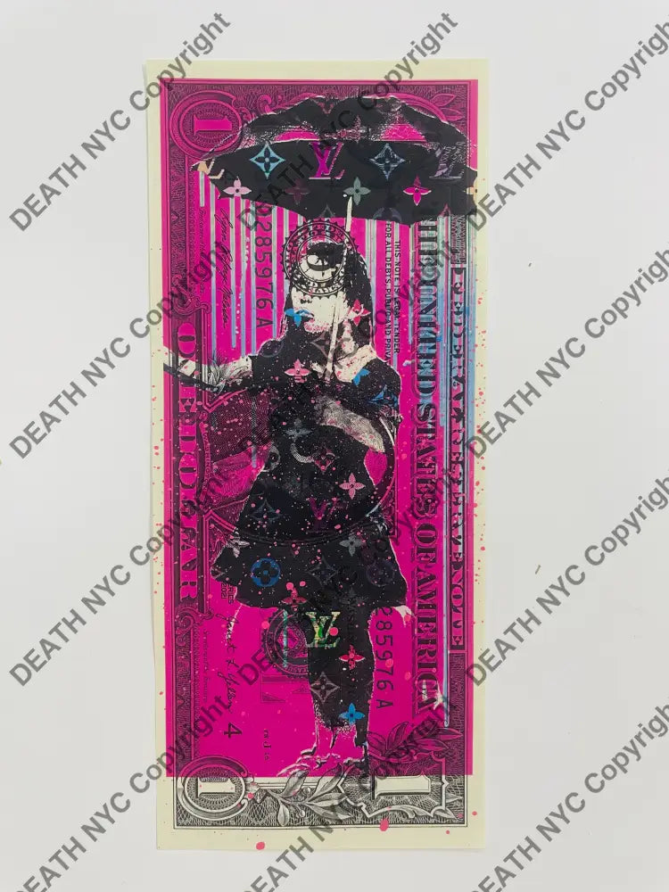 Auction USD $1 Original artwork EDITION OF ONE Bank rain pink Art Print