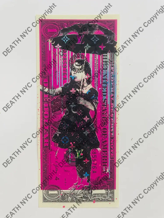 Auction USD $1 Original artwork EDITION OF ONE Bank rain pink Art Print