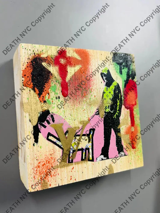 ’Bank walk dog’ Original Wooden Canvas (Edition of One) (2020) 4’’ x 4’’ Art Print