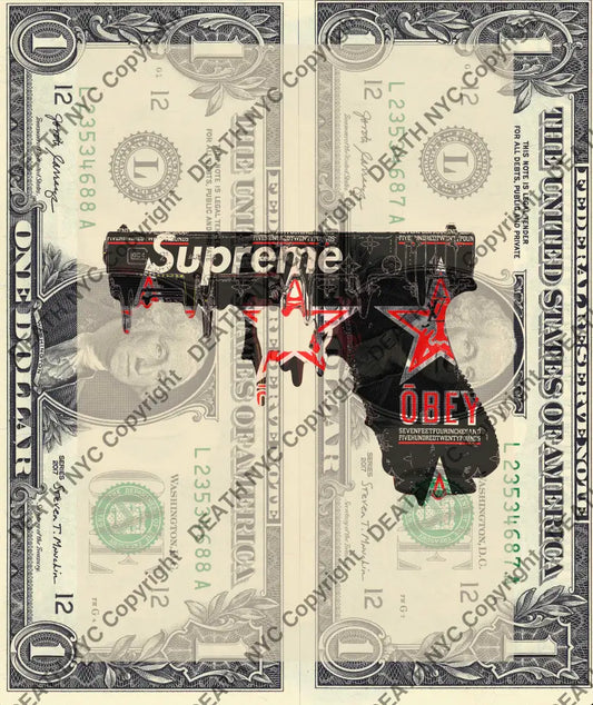 $Double USD ’241125$2’’ (2025) Edition of 100 gun $1 bill Art Print
