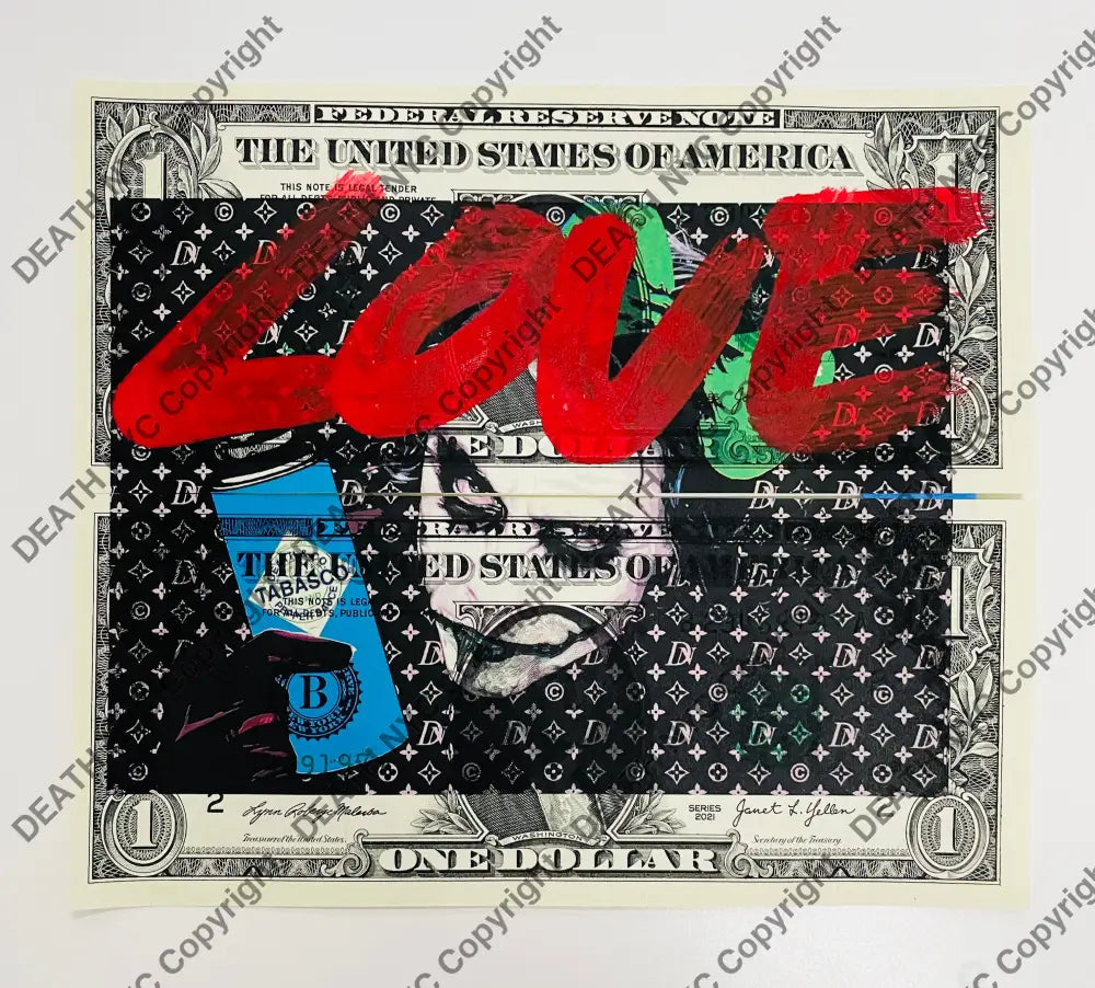 ’Love Jok R ’ Double Us Dollar Hand Written (Edition Of One) 2024 Art Print