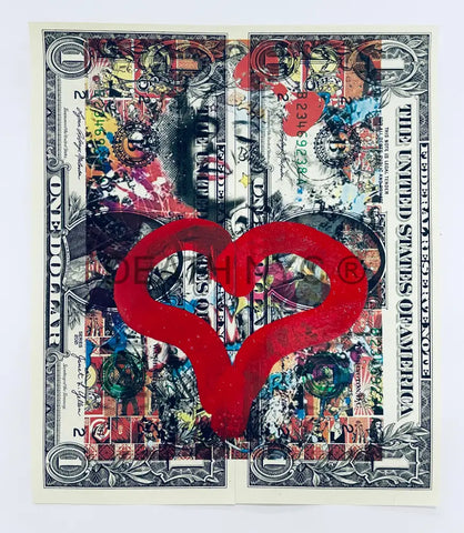 ’Mon R Heart’ Double Us Dollar Hand Written (Edition Of One) 2024 Art Print