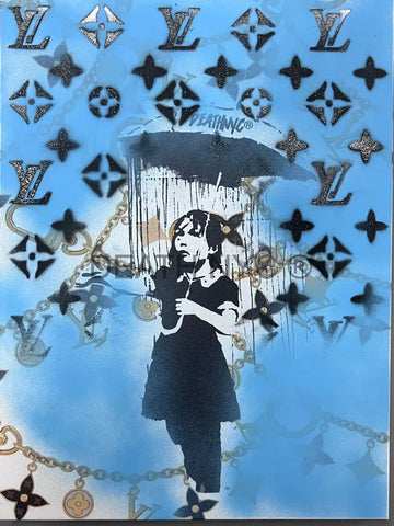 ’Rain Girl’ Limited Edition Canvas With Stencil & Mixed Media (Edition Of 1) (2024) Art Print
