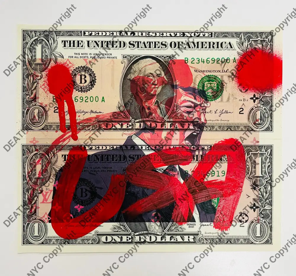 ’Shoot Tr P ’ Double Us Dollar Mixed Media (Edition Of One) 2024 Art Print