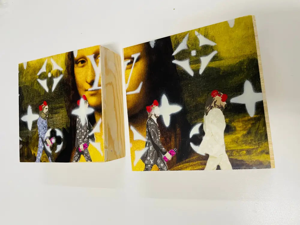 ’WOOD btles mona’ Original Wooden Canvas Set of 2 (Edition of One) (2025) 4’’ x 4’’ Art Print